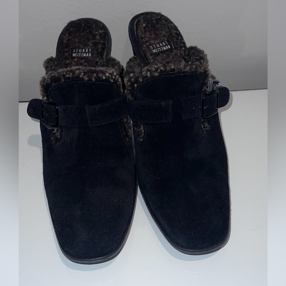 Stuart Weitzman fleece lined black suede mule. - Picture 1 of 7